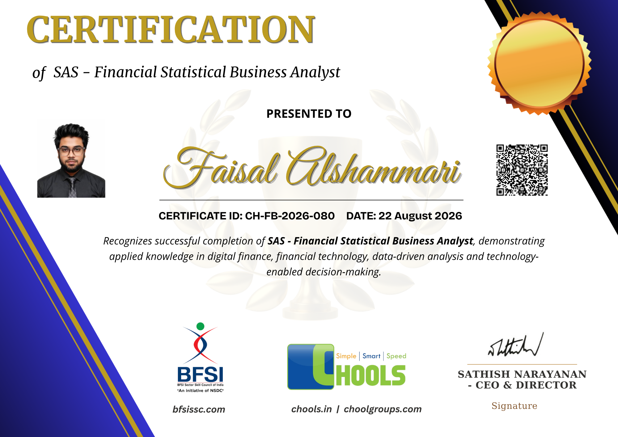 SAS - Financial Statistical Business Analyst Certificate